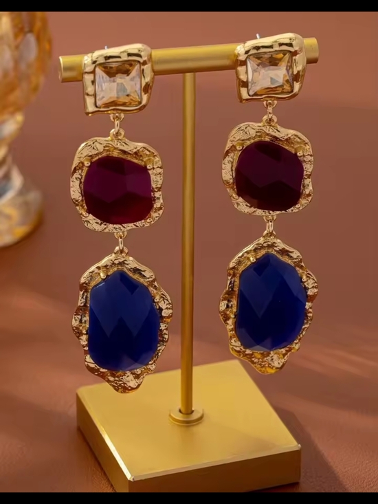 Anthropologie Jewelry - Gold-Tone Earrings with Purple & Blue Stones